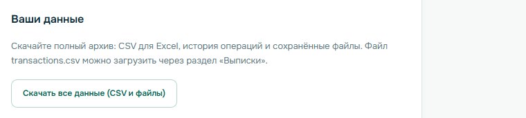 Профиль → «Ваши данные» → «Скачать все данные (CSV и файлы)». Учебный аккаунт.